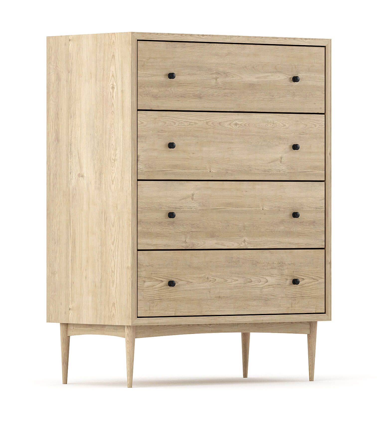 Shown in White Oak with black knobs