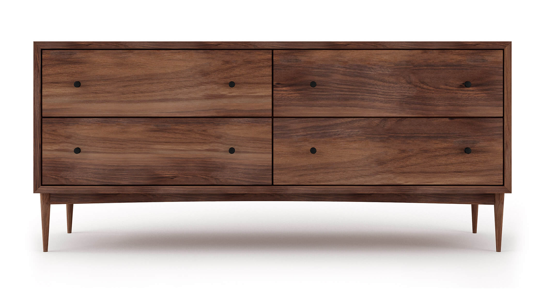 G: Atten 4-Drawer Wide Dresser shown in Walnut with Black Knobs