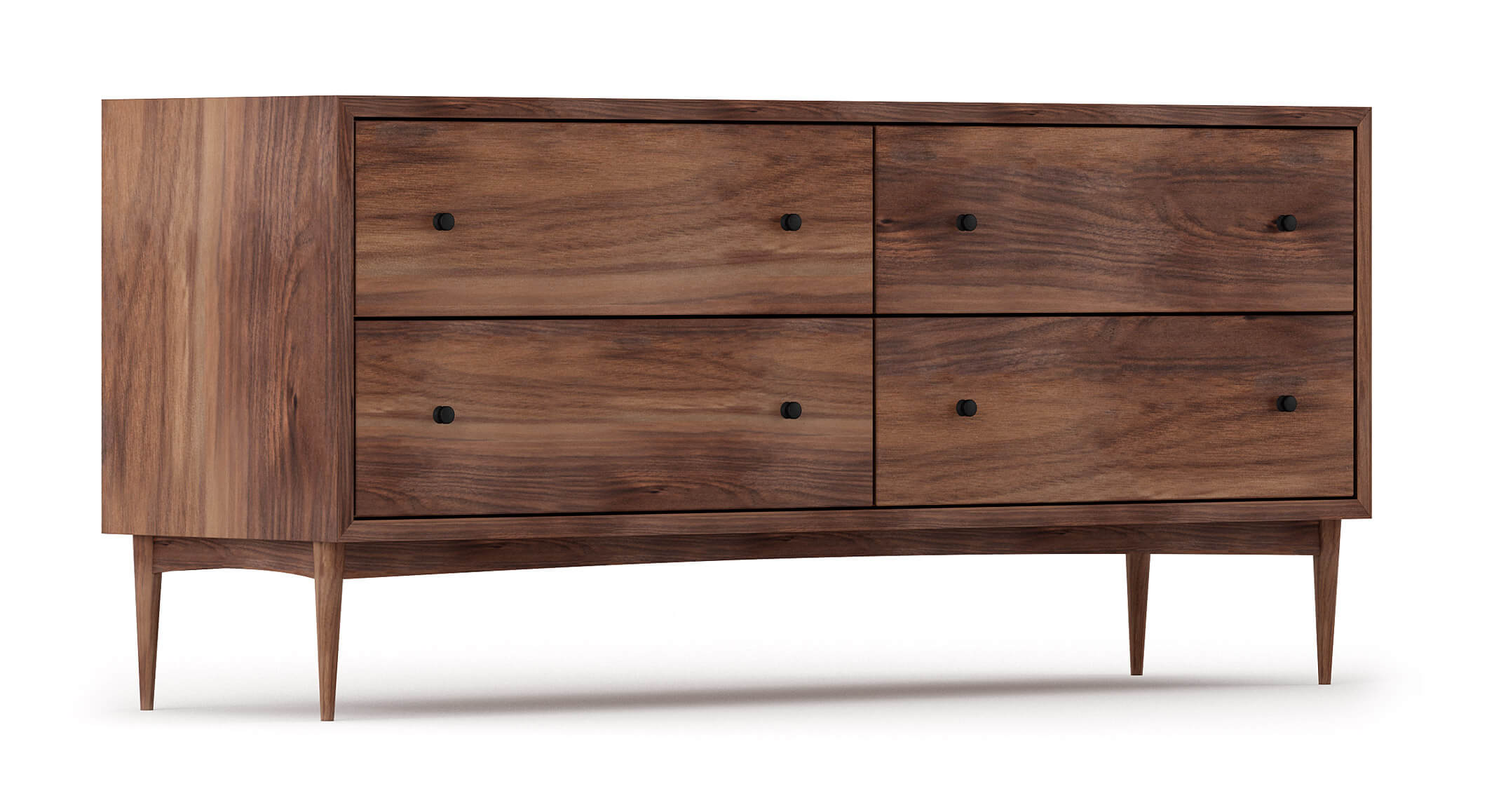 G: Atten 4-Drawer Wide Dresser shown in Walnut with Black Knobs