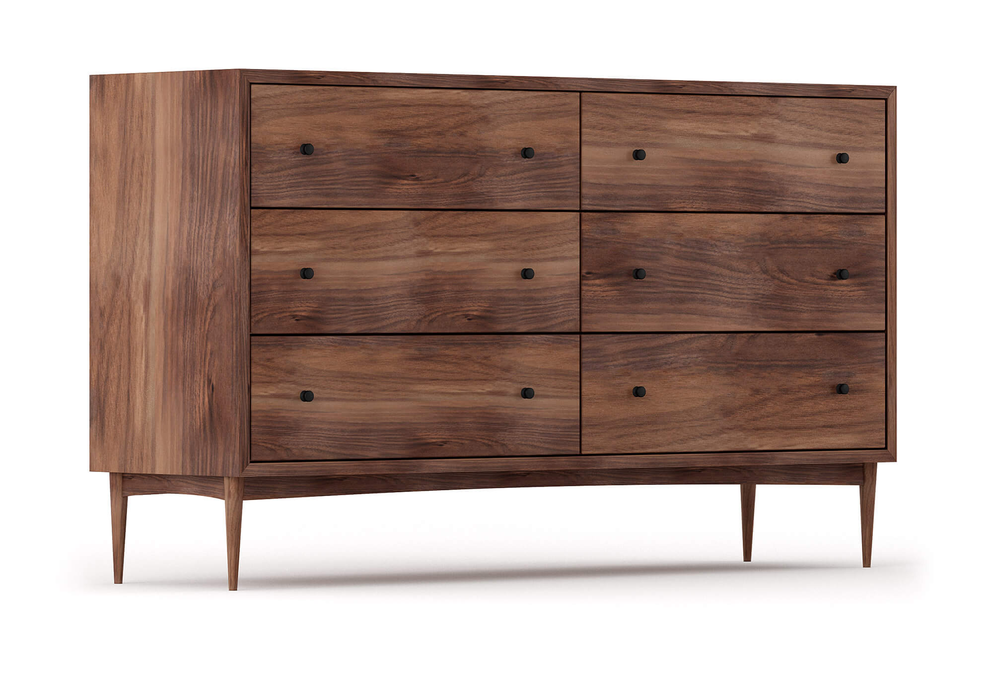 Atten 6-Drawer Dresser shown in Walnut with Black Knobs