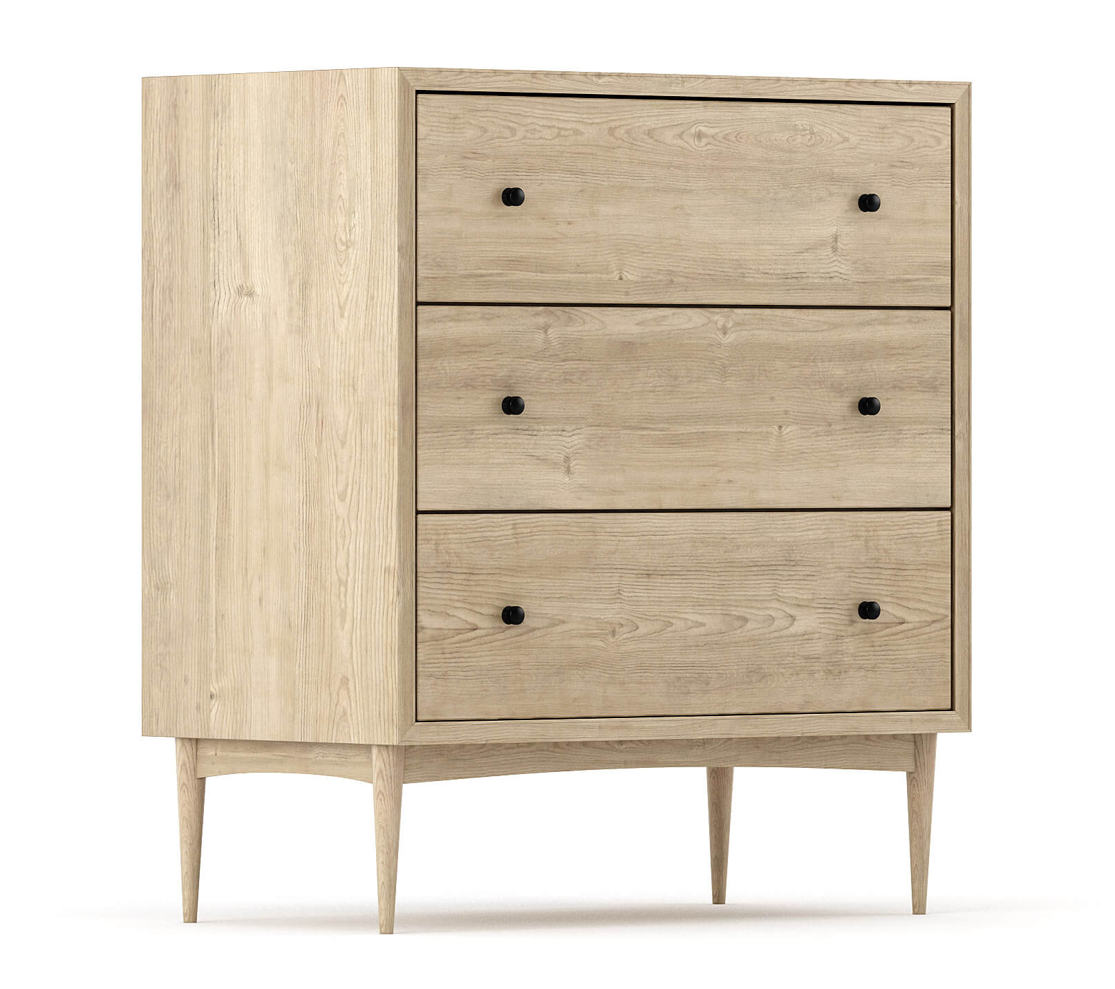 Shown in White Oak with black knobs