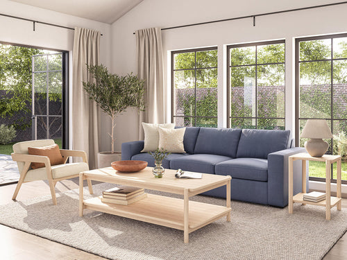 IRL: Rio Plush Sofa shown in Alpine French Blue fabric