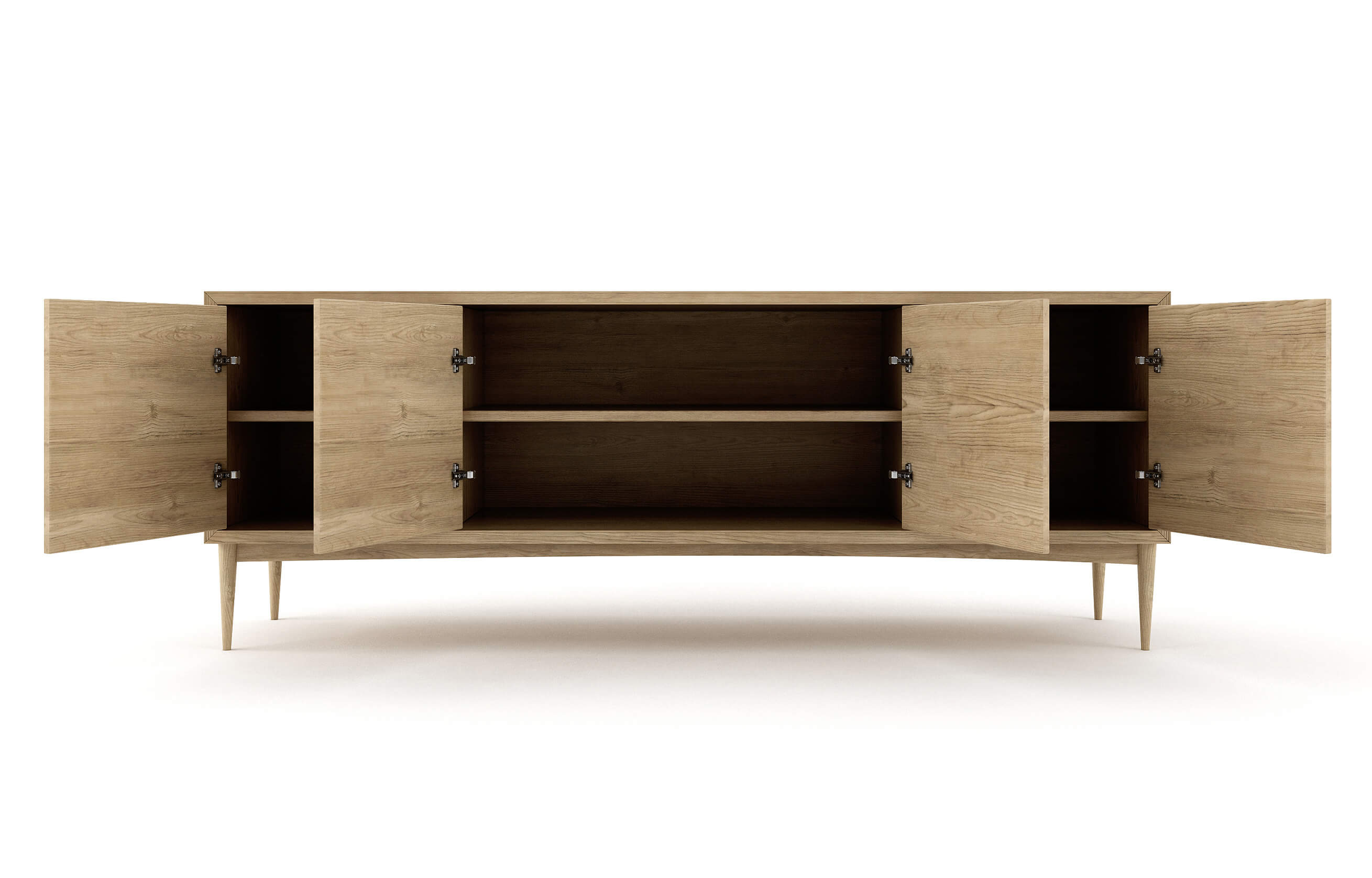 Emilia 4-Door Credenza in White Oak with 1 Shelf
