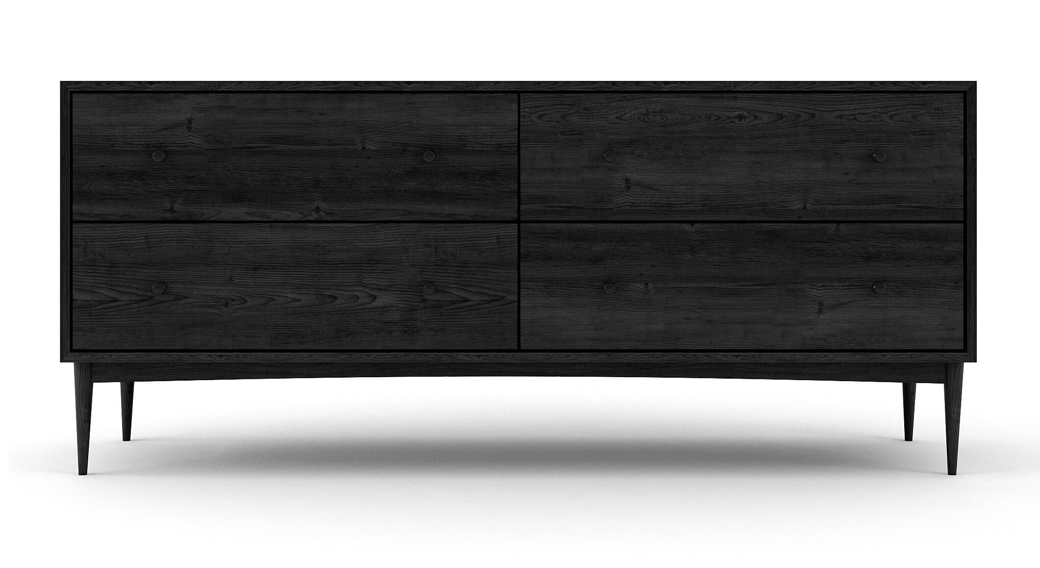 Atten 4-Drawer Wide Dresser shown in Black Oak with Black Knobs