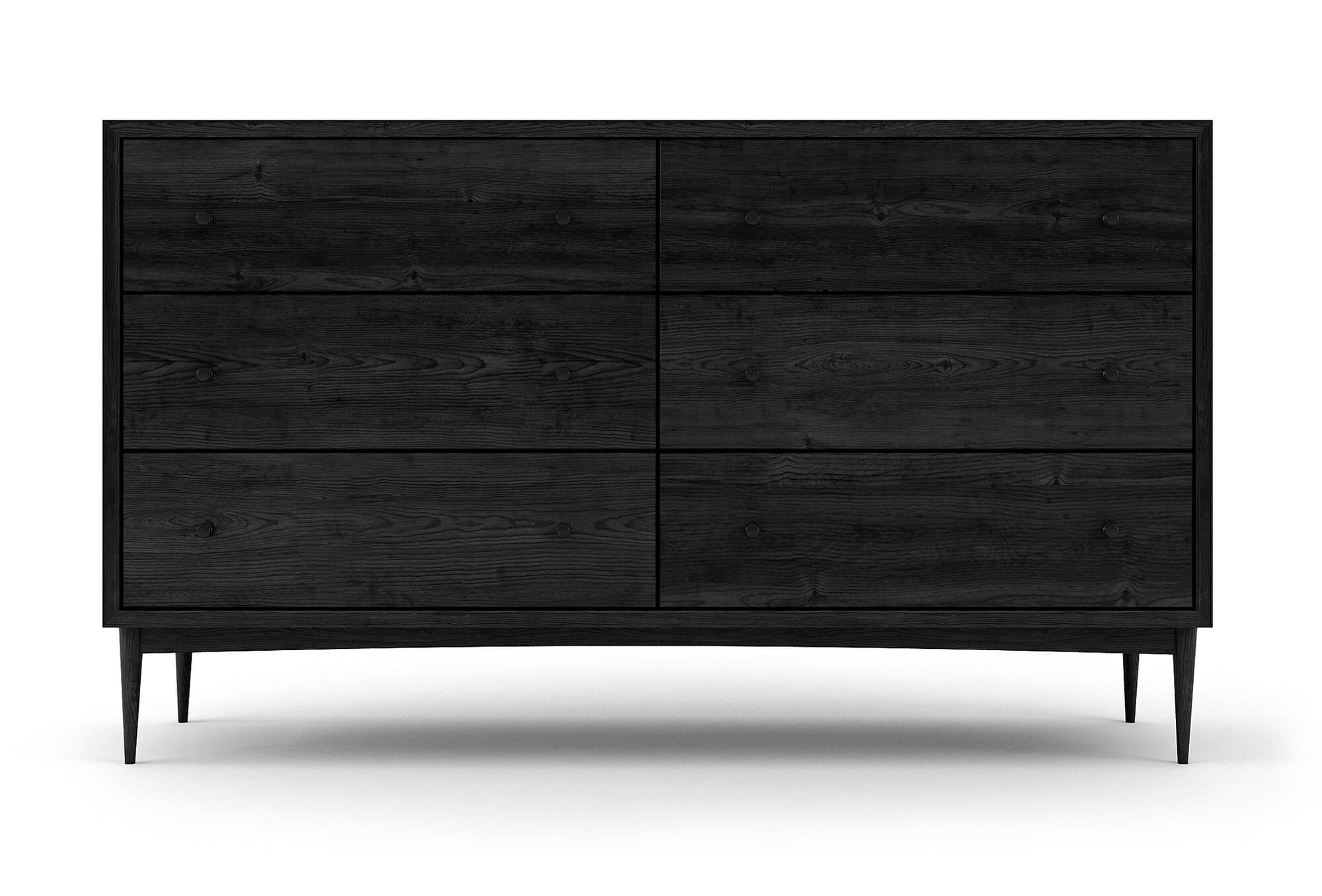 Atten 6-Drawer Dresser shown in Black Oak with Black Knobs