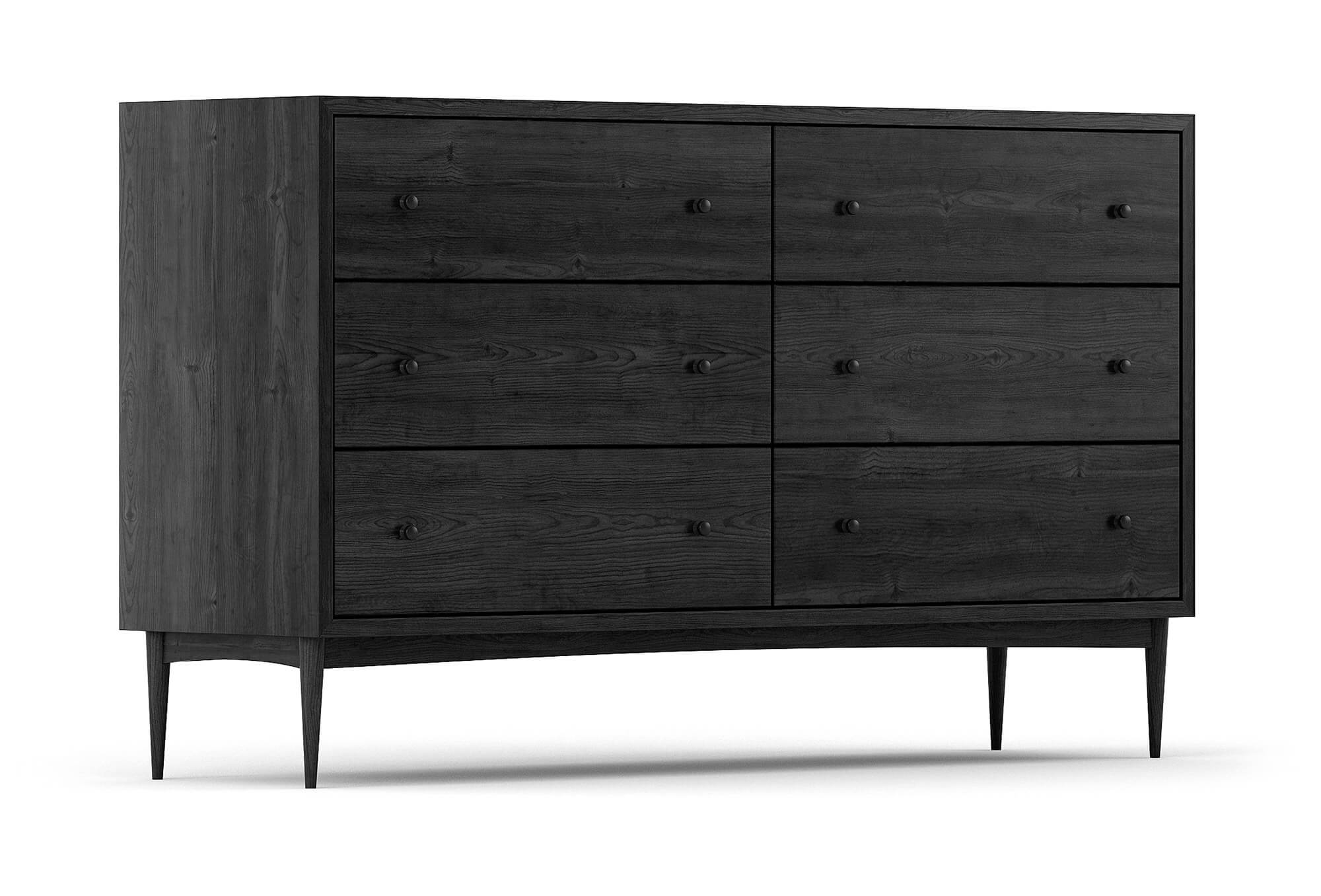 Atten 6-Drawer Dresser shown in Black Oak with Black Knobs
