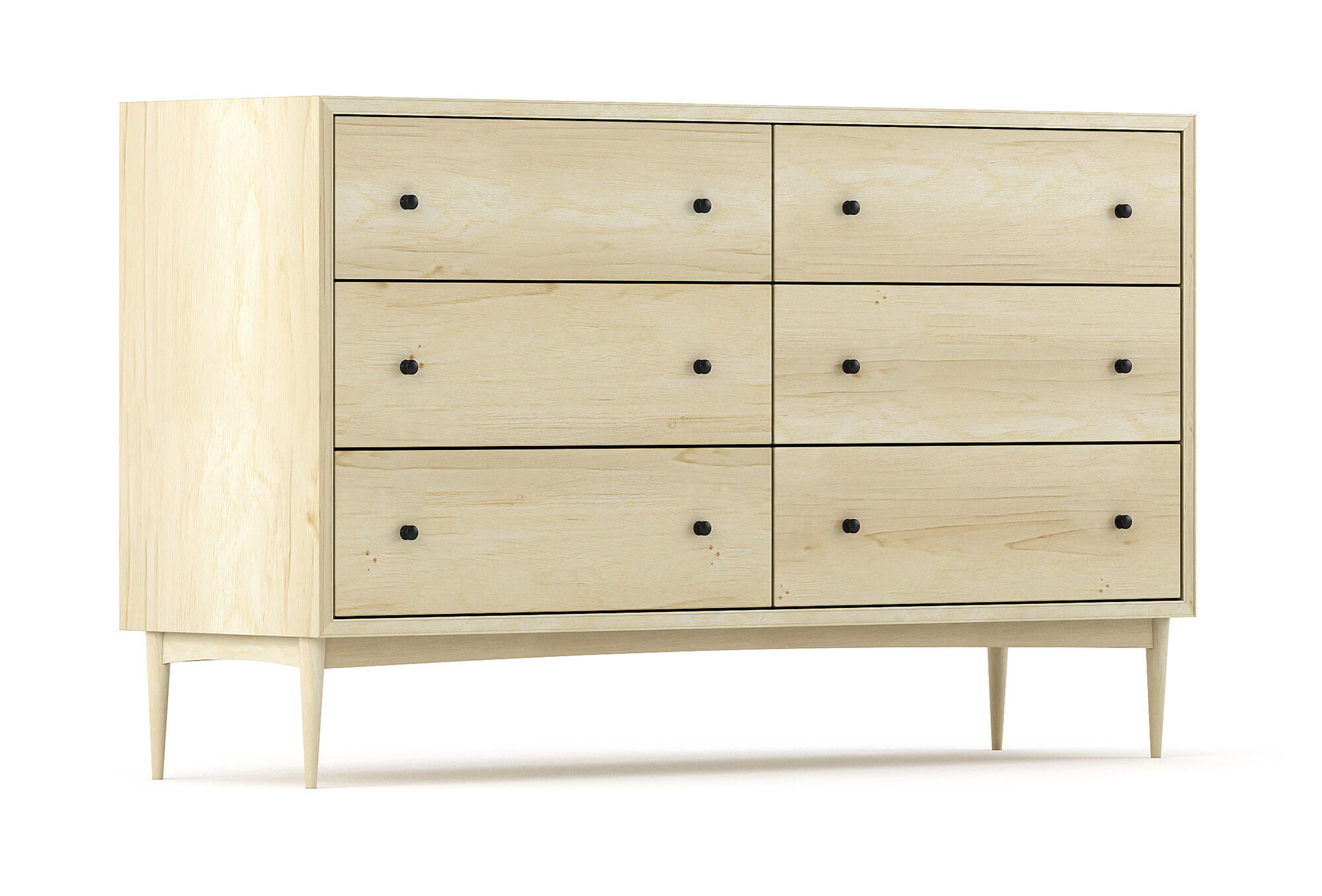 Atten 6-Drawer Dresser shown in Maple with Black Knobs
