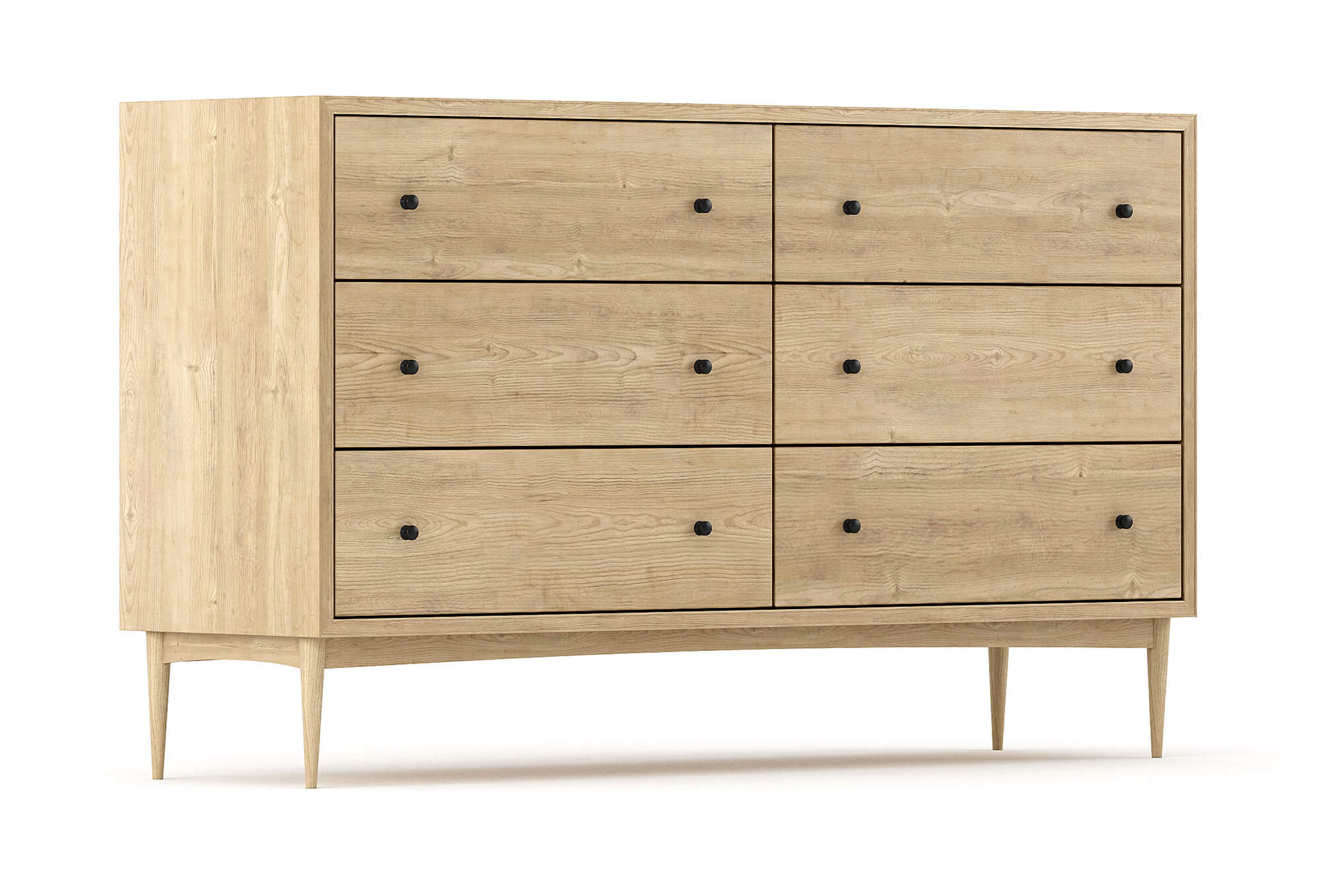 G: Atten 6-Drawer Dresser shown in White Oak with Black Knobs