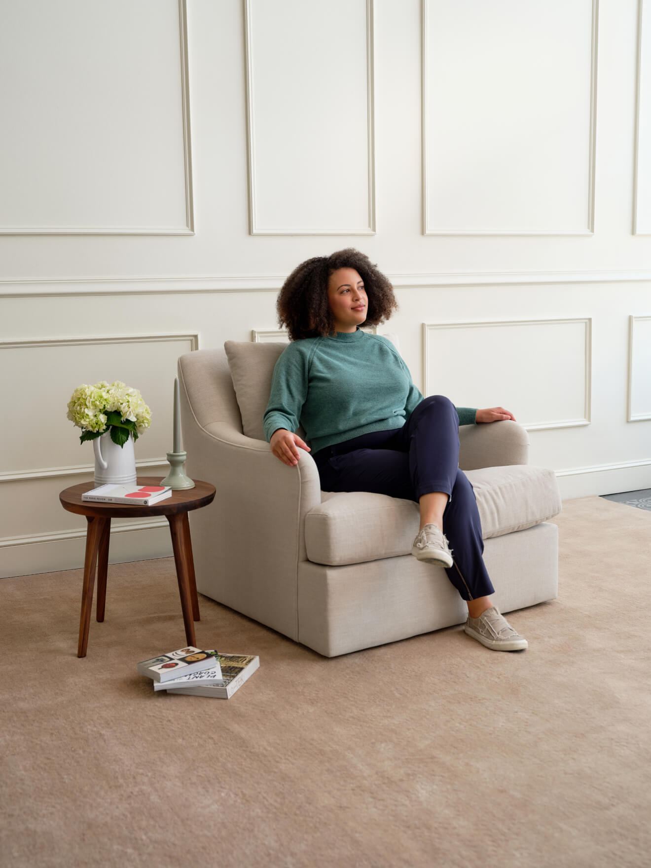 IRL: Kaydan Swivel Chair in Huckleberry Chenille Sorrell fabric