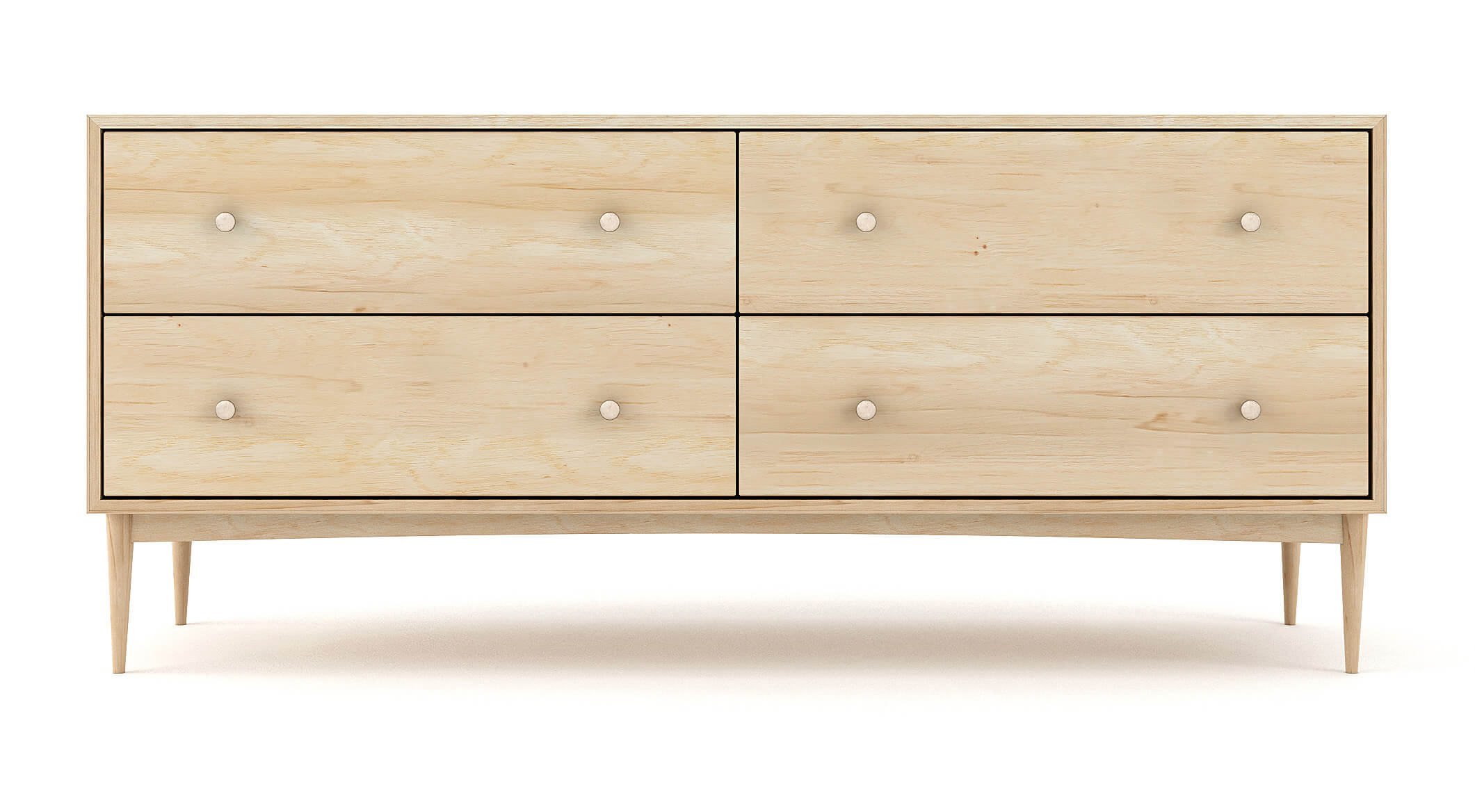 Atten 4-Drawer Wide Dresser shown in Maple with Brass Knobs